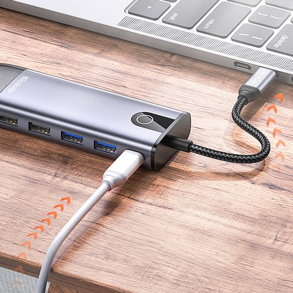 Mcdodo - Hub (HU-7420) - 10 σε 1, 2x USB2.0, 2x USB3.0, USB-C PD100W, VGA, HDMI 4K, LAN, Υποδοχή SD/TF, 5Gbps, Καλώδιο Type-C - Γκρι 5