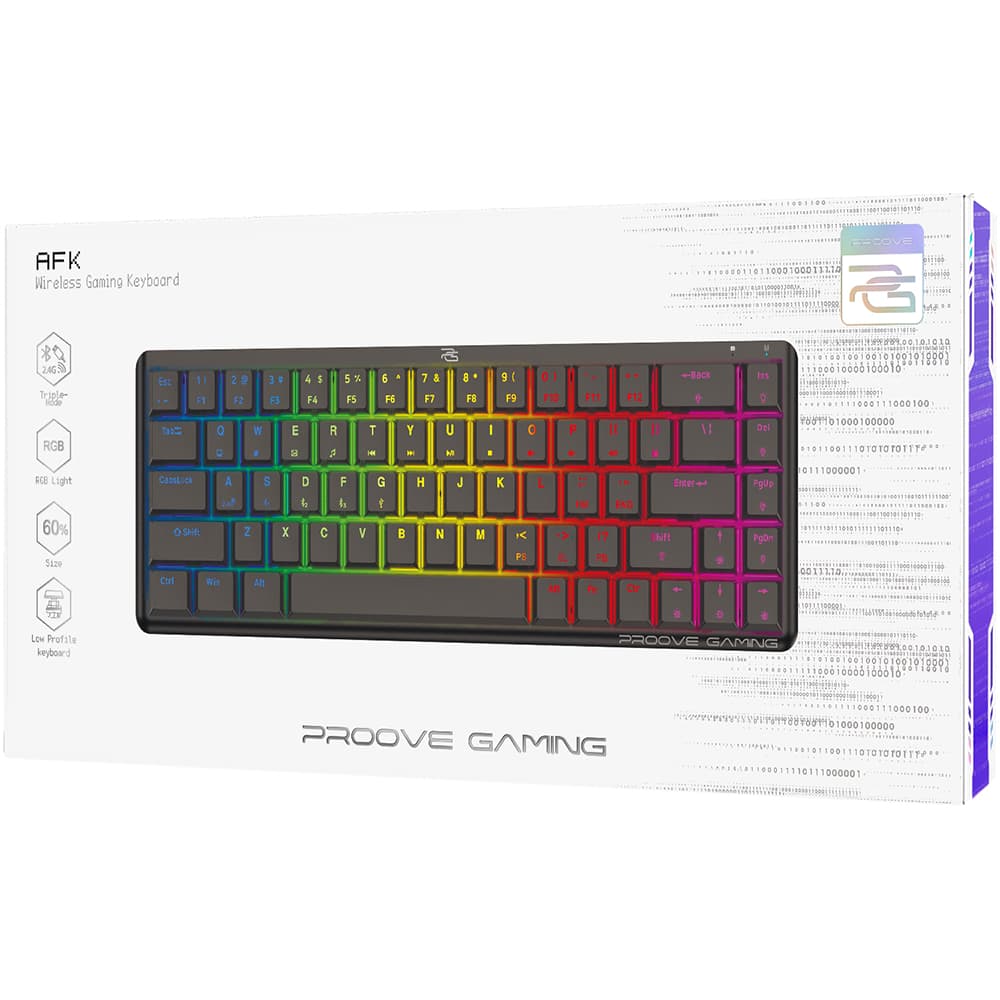 Proove - Ασύρματο πληκτρολόγιο παιχνιδιών AFK (WKAFKEN22001) - 2.4GHz, Bluetooth, οπίσθιος φωτισμός RGB, 68 πλήκτρα, 1500mAh, 1.5m - Μαύρο 7
