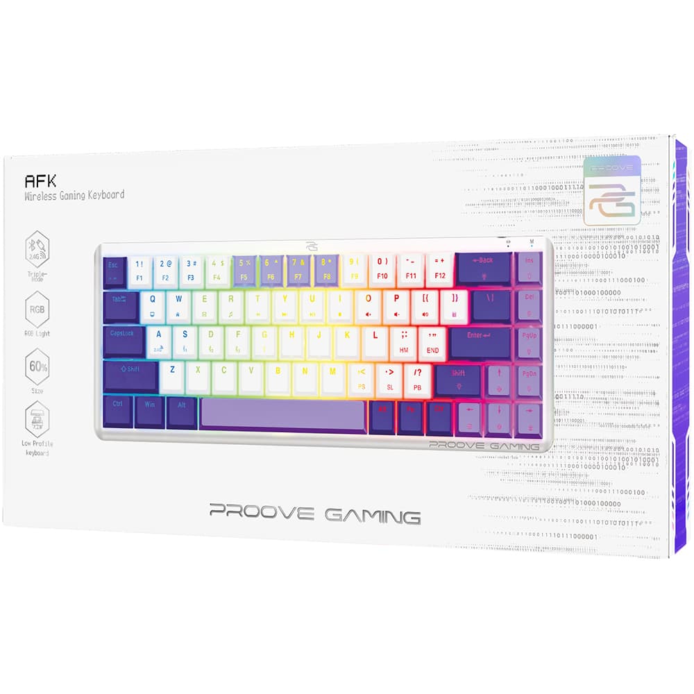 Proove - Ασύρματο πληκτρολόγιο παιχνιδιών AFK (WKAFKEN22002) - 2.4GHz, Bluetooth, οπίσθιος φωτισμός RGB, 68 πλήκτρα, 1500mAh, 1.5m - Λευκό 6