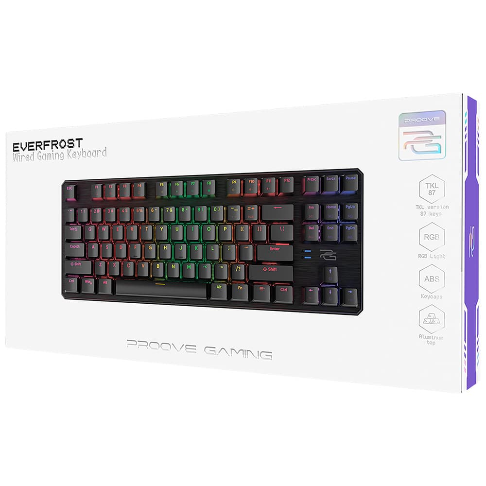 Proove - Ενσύρματο Πληκτρολόγιο Everfrost (CKEVEN00000401) - Μηχανικό, Οπίσθιος Φωτισμός RGB, 87 Πλήκτρα, Διακόπτες Outemu, 1,8 μ. - Μαύρο 6