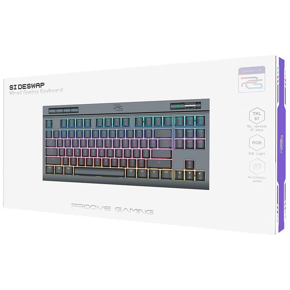 Proove - Ενσύρματο Πληκτρολόγιο Sideswap (CKSIEN00022401) - Μηχανικό, Οπίσθιος Φωτισμός RGB, 87 Πλήκτρα, Εναλλάξιμοι Διακόπτες, 1,5 μ. - Μαύρο 6