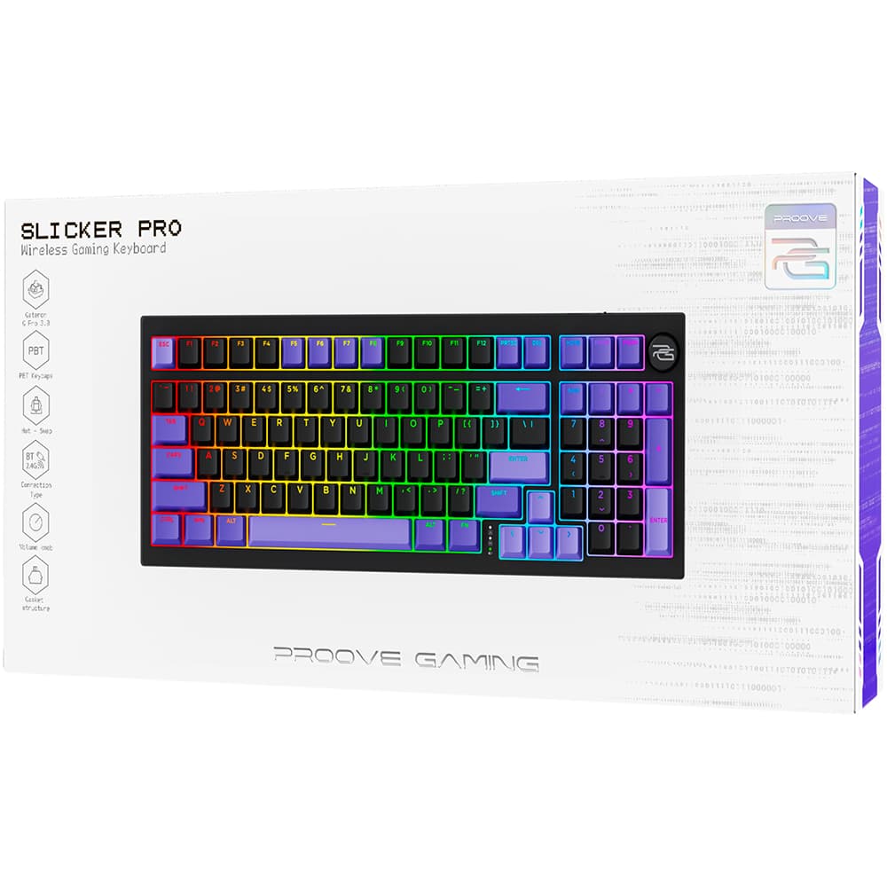 Proove - Ασύρματο πληκτρολόγιο παιχνιδιών Slicker Pro (WKSLPEN22416) - Μηχανικό, BT5.3, Type-C, RGB, 98 πλήκτρα, 6000mAh, 1.8m - Μαύρο 6