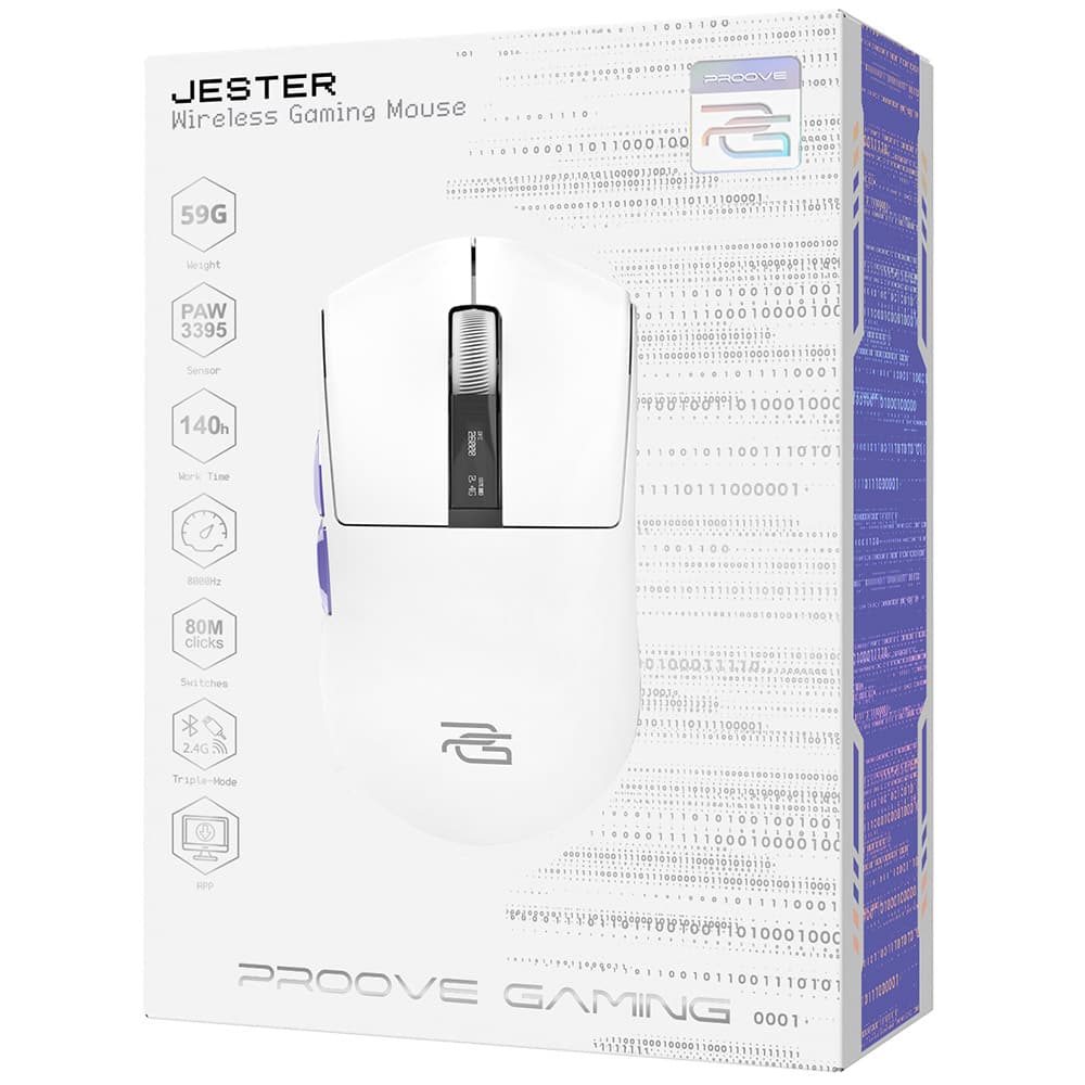 Proove - Ασύρματο Ποντίκι Jester 8K (WMJS00022002) - για Gaming, Οθόνη OLED, 7 Κουμπιά, 800-26000DPI, 500mAh, 1.5m - Λευκό 7