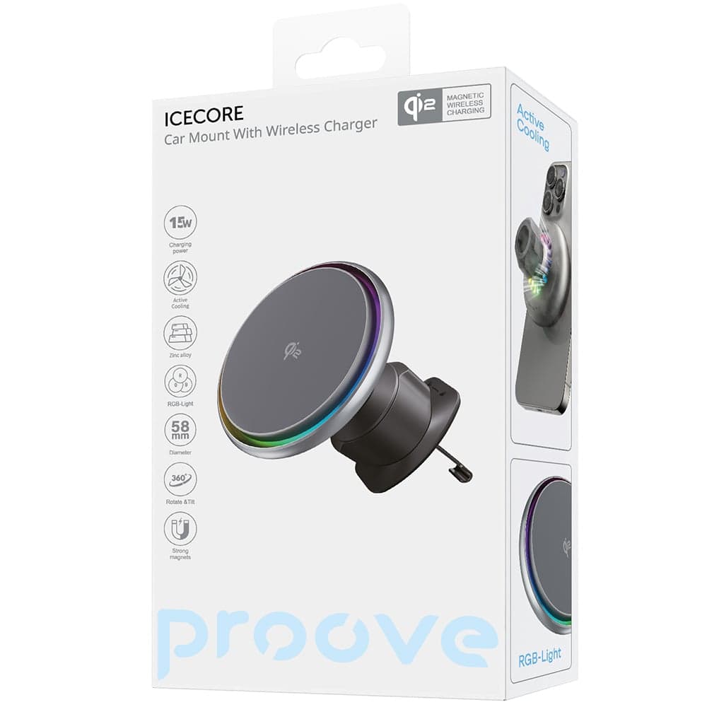 Proove - Βάση Αυτοκινήτου με Ασύρματη Φόρτιση Icecore (WHIC15002003) - Αεραγωγός, Ισχυρός Μαγνήτης, Ενεργή Ψύξη, Qi2 15W - Γκρι 4