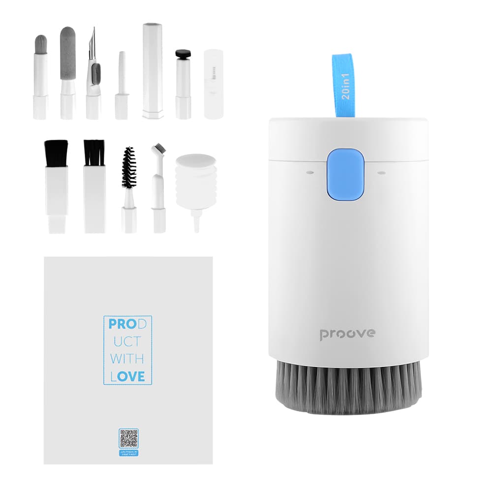 Proove - Πολυλειτουργικό Σετ Καθαρισμού Mr. Cleaner (MCS00002002) - 20 σε 1, για Laptop, Τηλέφωνο, Πληκτρολόγιο με Μικροΐνες - Λευκό