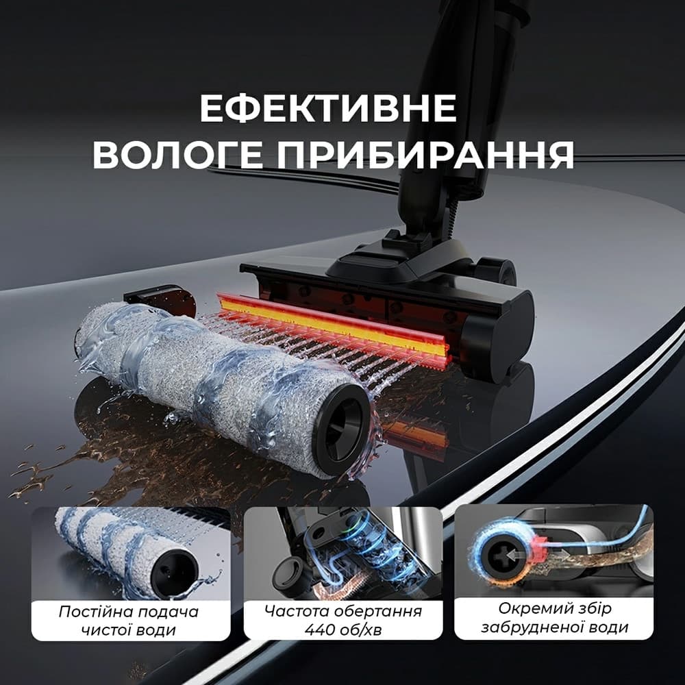 Deerma - Ασύρματη ηλεκτρική σκούπα (VX100 Ultra) - Ξηρός & Υγρός καθαρισμός, 20000Pa, 300W, Αυτόματη πλύση με βούρτσα, 6x4000mAh, IPX6 - Μαύρο 6