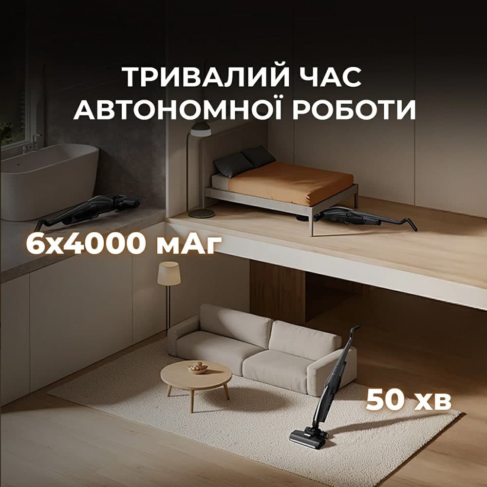 Deerma - Ασύρματη ηλεκτρική σκούπα (VX100 Ultra) - Ξηρός & Υγρός καθαρισμός, 20000Pa, 300W, Αυτόματη πλύση με βούρτσα, 6x4000mAh, IPX6 - Μαύρο 7