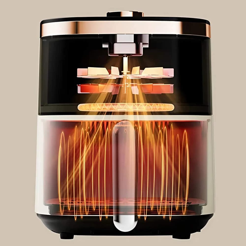 Deerma - Φριτέζα αέρα (KZ30W) - Χωρητικότητα μπολ 3L, 1200W, Κυκλοφορία ζεστού αέρα 360°, 7 προγράμματα, Χρονοδιακόπτης, Μαγείρεμα χωρίς λάδι - Χρυσό 4