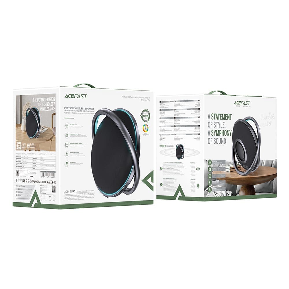 Acefast - Ασύρματο ηχείο (K5 Pro) - με βάση, TF, BT 5.4, AUX, επεξεργαστή DSP, RGB, 100W, 4000mAh, IPX4, USB-C - Μαύρο 6