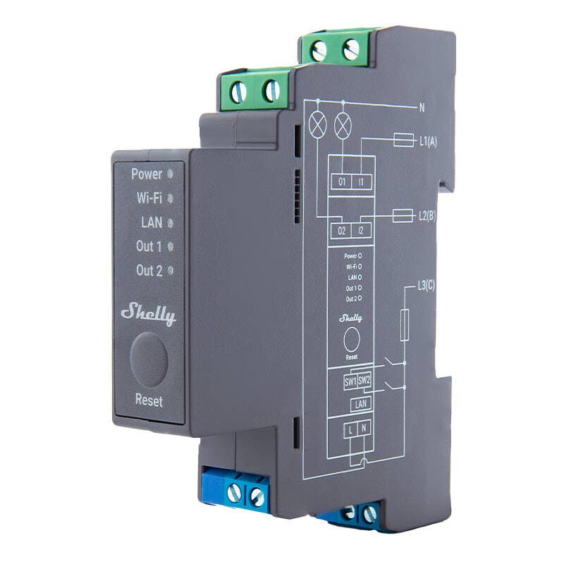 Ρελέ Shelly Pro 2 καναλιών ράγας DIN 2, WiFi/LAN 3