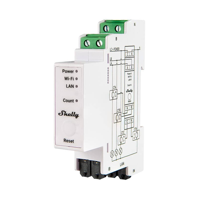 Shelly PRO 3EM 120A 2-Φασικός Μετρητής Ενέργειας, WiFi/Bluetooth
