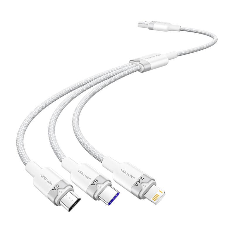 Καλώδιο USB 2.0 A σε 3 σε 1 6A Vention CTRWG 1.5M (λευκό)
