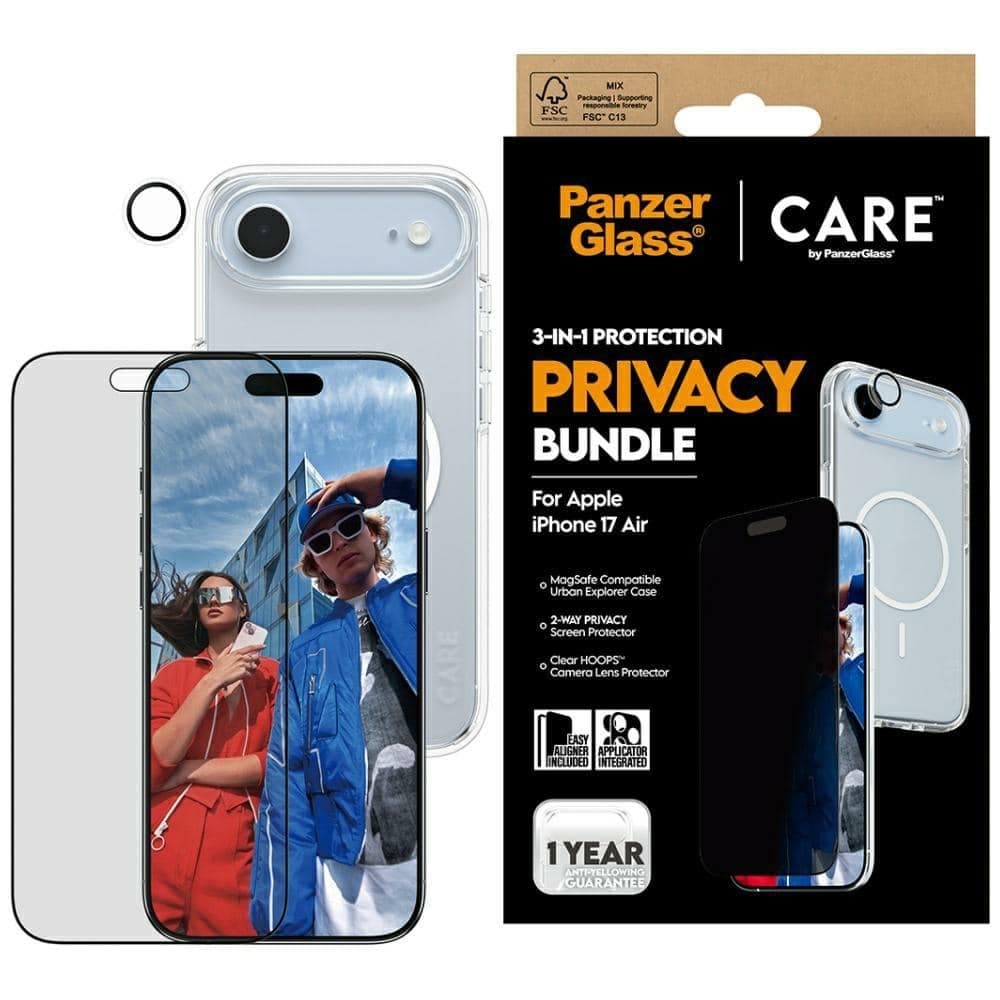 CARE by PanzerGlass Θήκη 3 σε 1 για προστασία από την ιδιωτικότητα + Γυαλί προστασίας από την ιδιωτικότητα + Φακός για iPhone