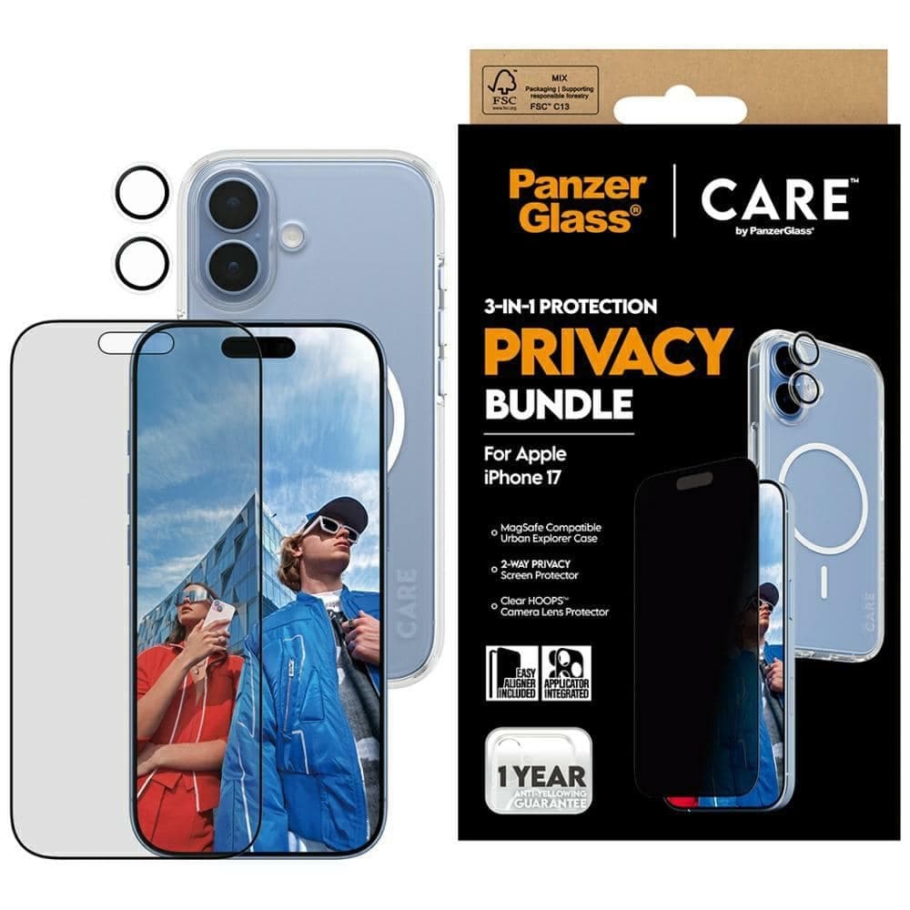 CARE by PanzerGlass Θήκη 3 σε 1 για προστασία από την ιδιωτικότητα + Γυαλί προστασίας από την ιδιωτικότητα + Φακός για iPhone