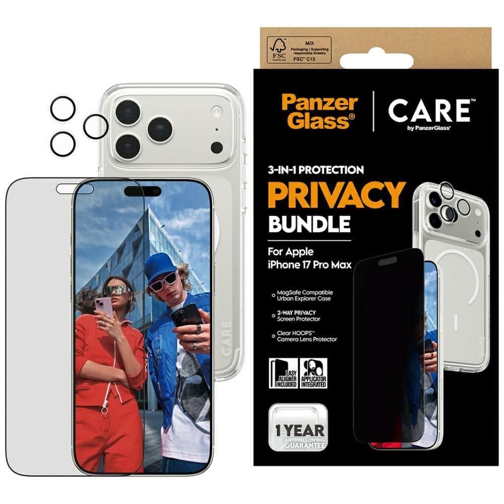 CARE by PanzerGlass Θήκη 3 σε 1 για προστασία από την ιδιωτικότητα + Γυαλί προστασίας από την ιδιωτικότητα + Φακός για iPhone