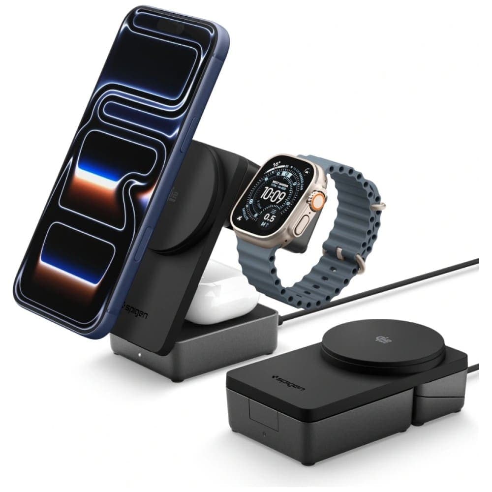 Ασύρματος φορτιστής Spigen Essential EF323MQ 3 σε 1 25W Qi2.2 MagSafe, μαύρος 5