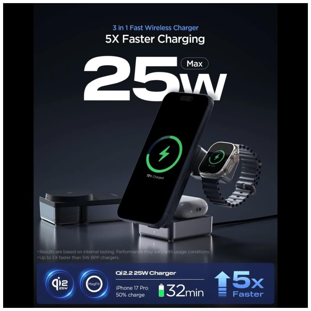 Ασύρματος φορτιστής Spigen Essential EF323MQ 3 σε 1 25W Qi2.2 MagSafe, μαύρος 7