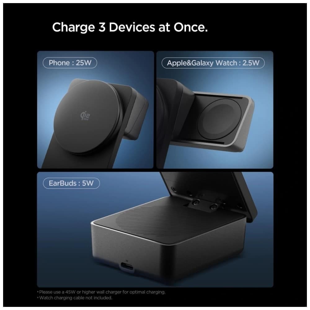 Ασύρματος φορτιστής Spigen Essential EF323MQ 3 σε 1 25W Qi2.2 MagSafe, μαύρος 8
