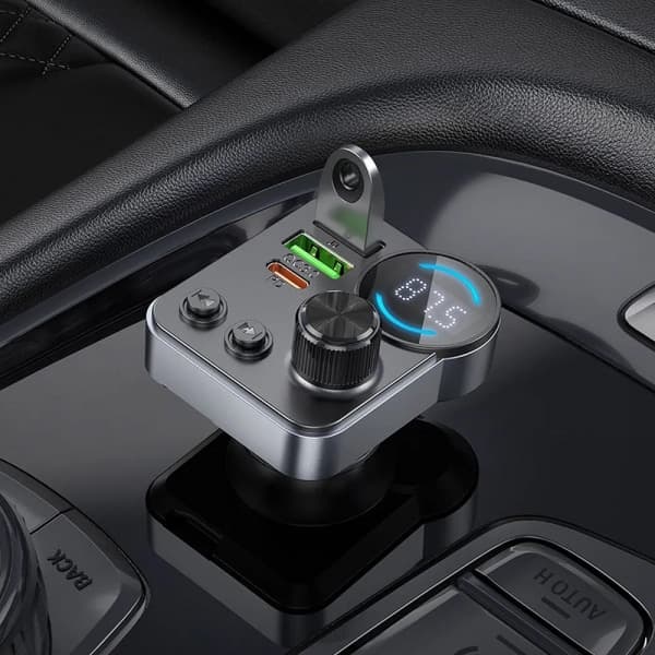 Πομπός FM Bluetooth και φορτιστής αυτοκινήτου Hoco E86, 2 x USB-A - 1 x USB-C - 1 x microSD, Μαύρο 4