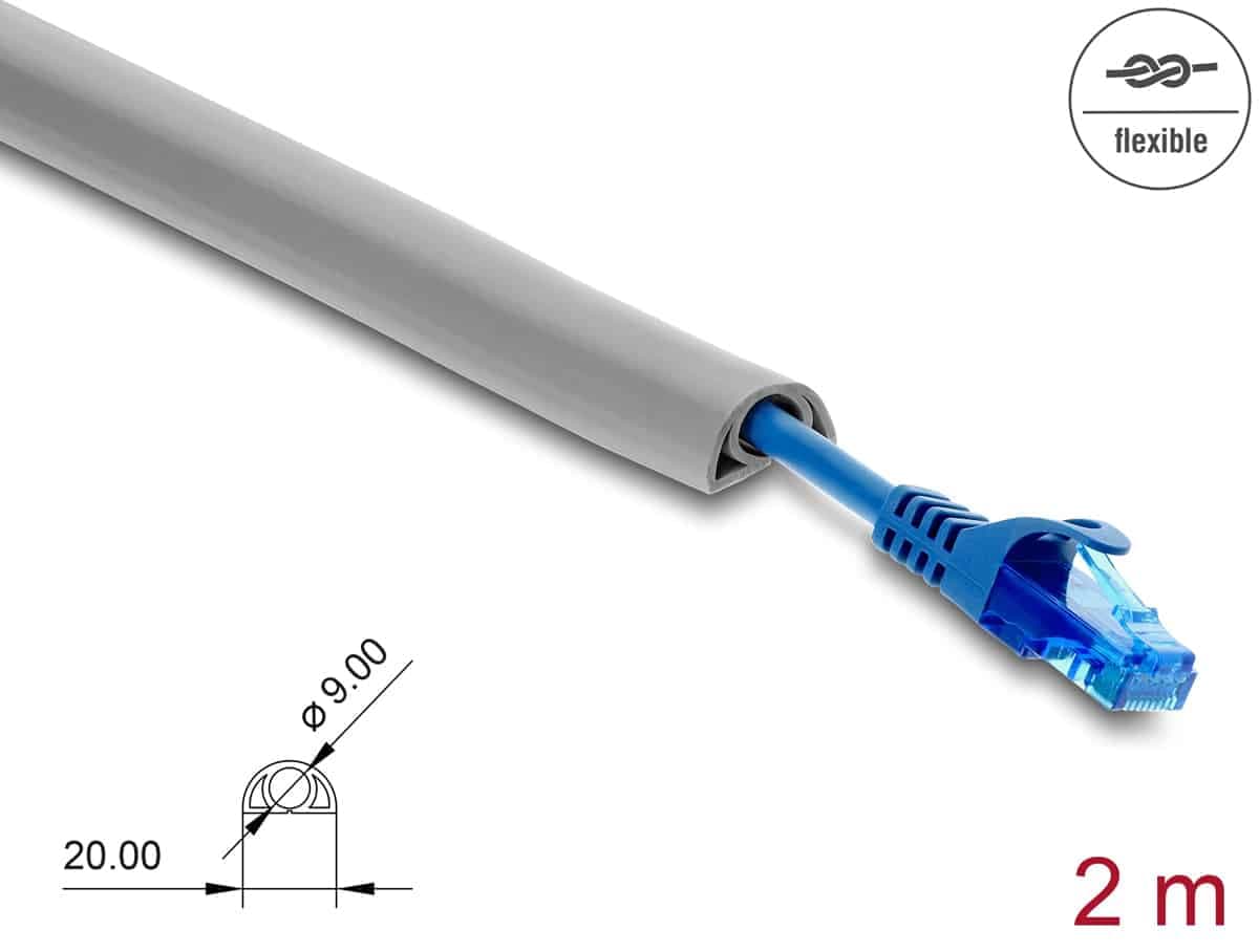 DELOCK κανάλι καλωδίων 20765 με αυτοκόλλητο, εύκαμπτο PVC, 20x10mm, 2m, γκρι 2
