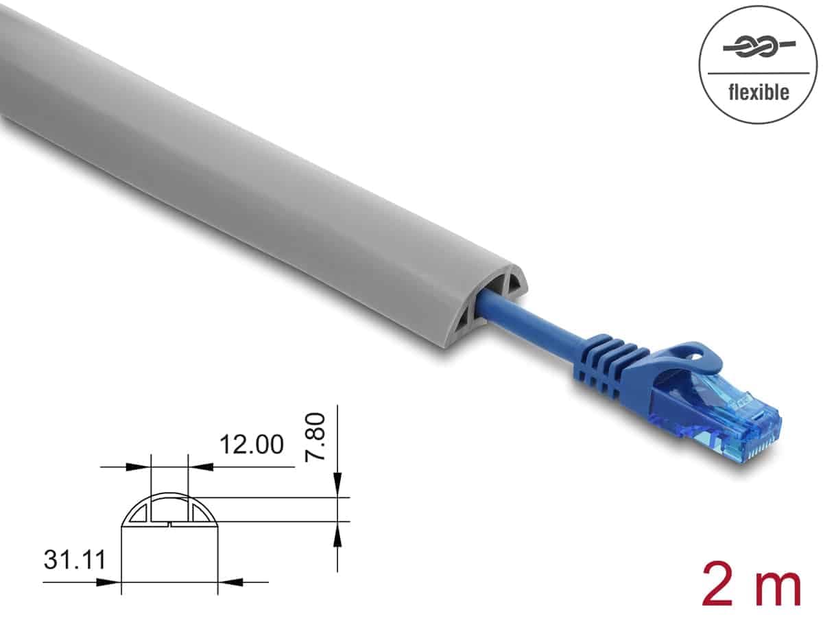 DELOCK κανάλι καλωδίων 20766 με αυτοκόλλητο, εύκαμπτο PVC, 30x10mm, 2m, γκρι 2