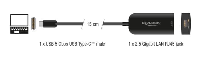 DELOCK αντάπτορας δικτύου 66046, USB-C, 2.5Gbps Ethernet, μαύρος 2