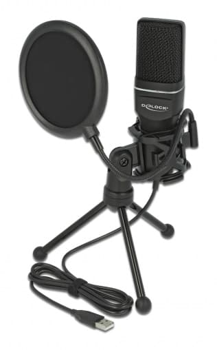 DELOCK Mικρόφωνο studio με pop φίλτρο & αντιανέμιο 66331, πυκνωτικό, USB