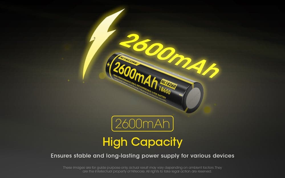 NITECORE επαναφορτιζόμενη μπαταρία τύπου 18650 NL1826R, 2600mAh, USB-C 4