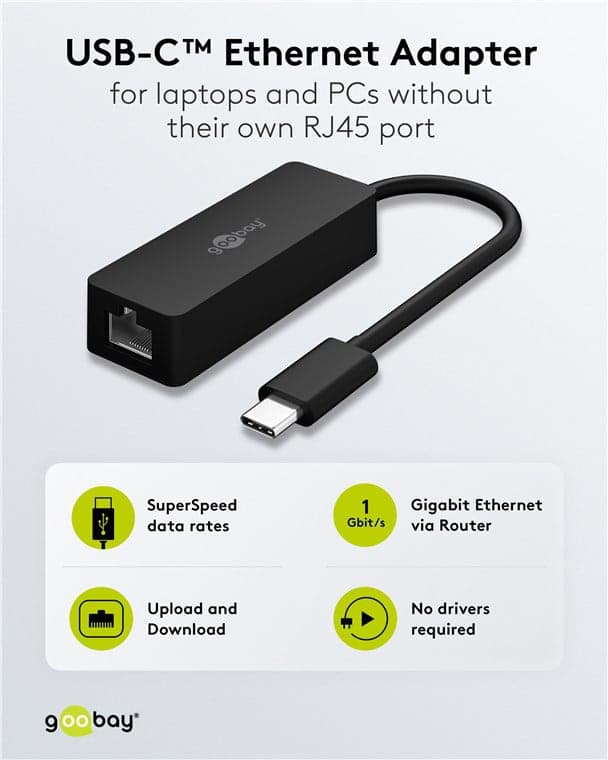 GOOBAY αντάπτορας δικτύου 76579, USB-C, 1000Mbps Ethernet, μαύρος 3
