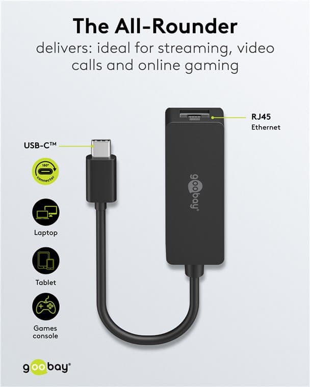 GOOBAY αντάπτορας δικτύου 76579, USB-C, 1000Mbps Ethernet, μαύρος 5