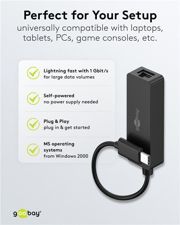 GOOBAY αντάπτορας δικτύου 76579, USB-C, 1000Mbps Ethernet, μαύρος 6