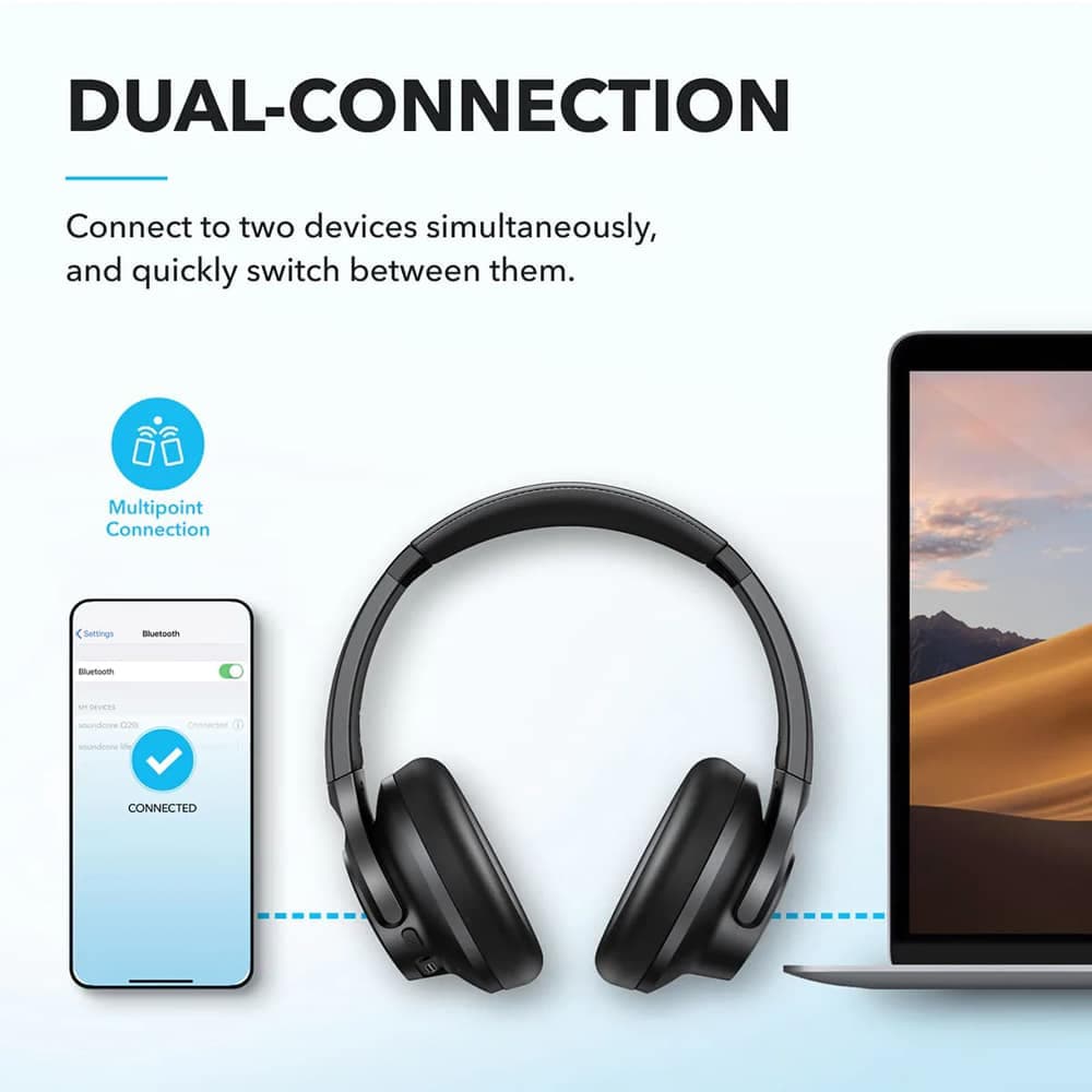 Anker - Ασύρματα Ακουστικά Life Q20i (A3004G11) - Bluetooth, Υβριδική Ενεργή Ακύρωση Θορύβου, Διπλές Συνδέσεις - Μαύρο 7