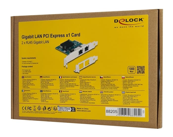 DELOCK κάρτα επέκτασης PCIe x1 σε 2x RJ45 Gigabit 88205, 1000Mbps 4