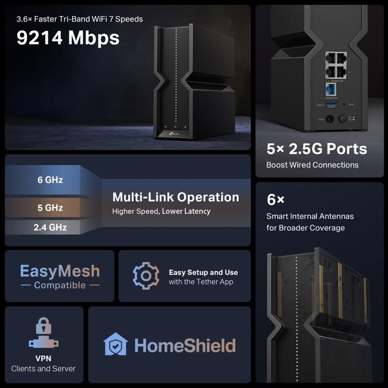 Δρομολογητής TP-LINK Archer BE550, WiFi 7, 9214Mbps BE9300, Tri-Band, Έκδ. 1.0 3