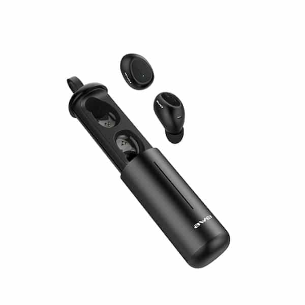 Ακουστικά AWEI Bluetooth 5.0 T55 TWS + βάση σύνδεσης σε μαύρο χρώμα 2
