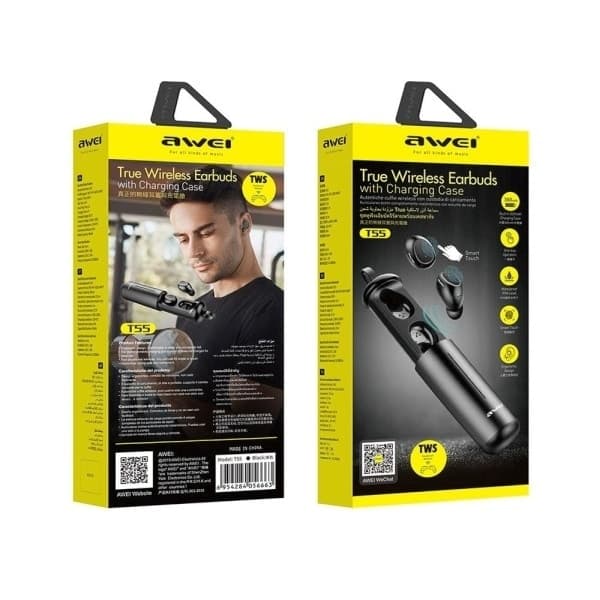 Ακουστικά AWEI Bluetooth 5.0 T55 TWS + βάση σύνδεσης σε μαύρο χρώμα 5