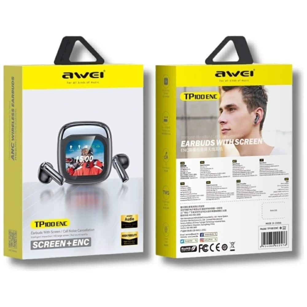 Ασύρματα ακουστικά AWEI TP100 ENC Bluetooth 5.4 TWS + βάση σύνδεσης μαύρο 9