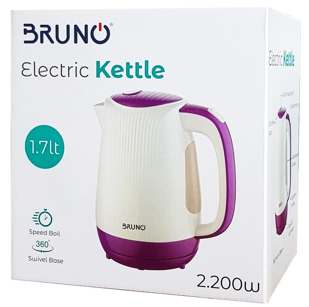BRUNO ηλεκτρικός βραστήρας BRN-0001, 2200w, 1.7lt, βάση 360°, LED 3