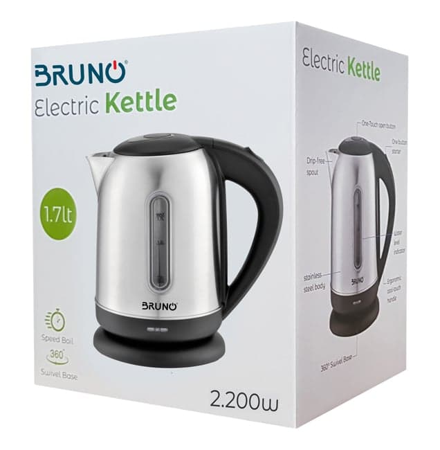 BRUNO ηλεκτρικός βραστήρας BRN-0029, 2200W, 1.7lt, βάση 360° 3
