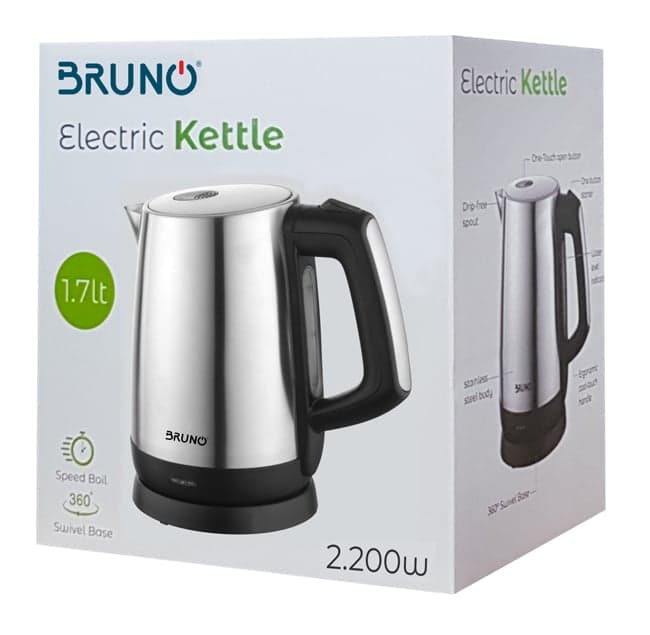 BRUNO ηλεκτρικός βραστήρας BRN-0030, 2200W, 1.7lt, βάση 360° 3