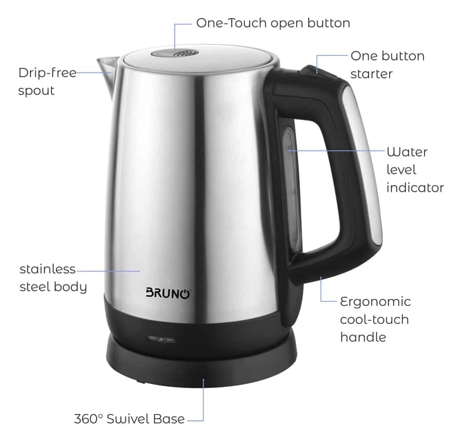 BRUNO ηλεκτρικός βραστήρας BRN-0030, 2200W, 1.7lt, βάση 360° 4