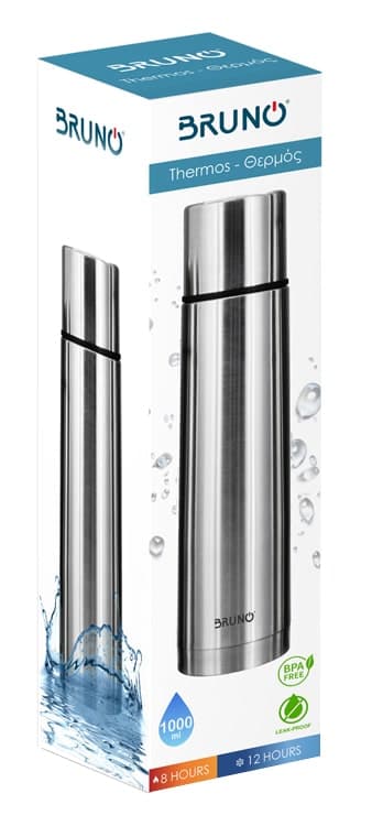 BRUNO θερμός BRN-0069, με καπάκι-κύπελλο, anti-slip, 1000ml, ασημί 5
