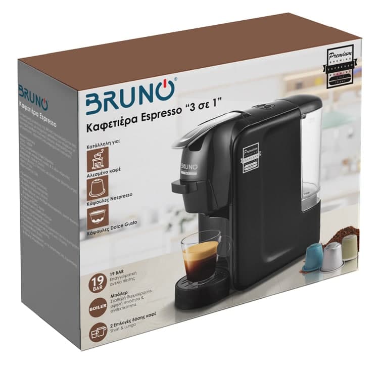 BRUNO καφετιέρα espresso 3 σε 1 BRN-0124, 1450W, 19 bar, μαύρη 8