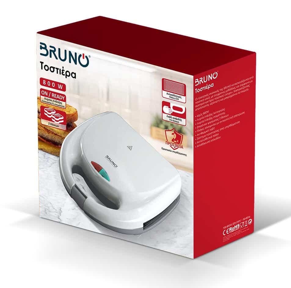 BRUNO τοστιέρα BRN-0166, 2 θέσεων, 800W, αντικολλητικές πλάκες, λευκή 6