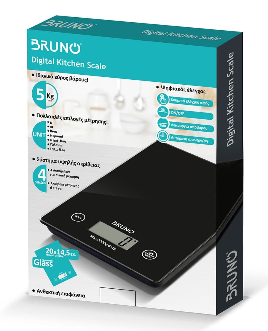 BRUNO ψηφιακή ζυγαριά κουζίνας BRN-0208, 1gr/5kg, Scale in Black 6