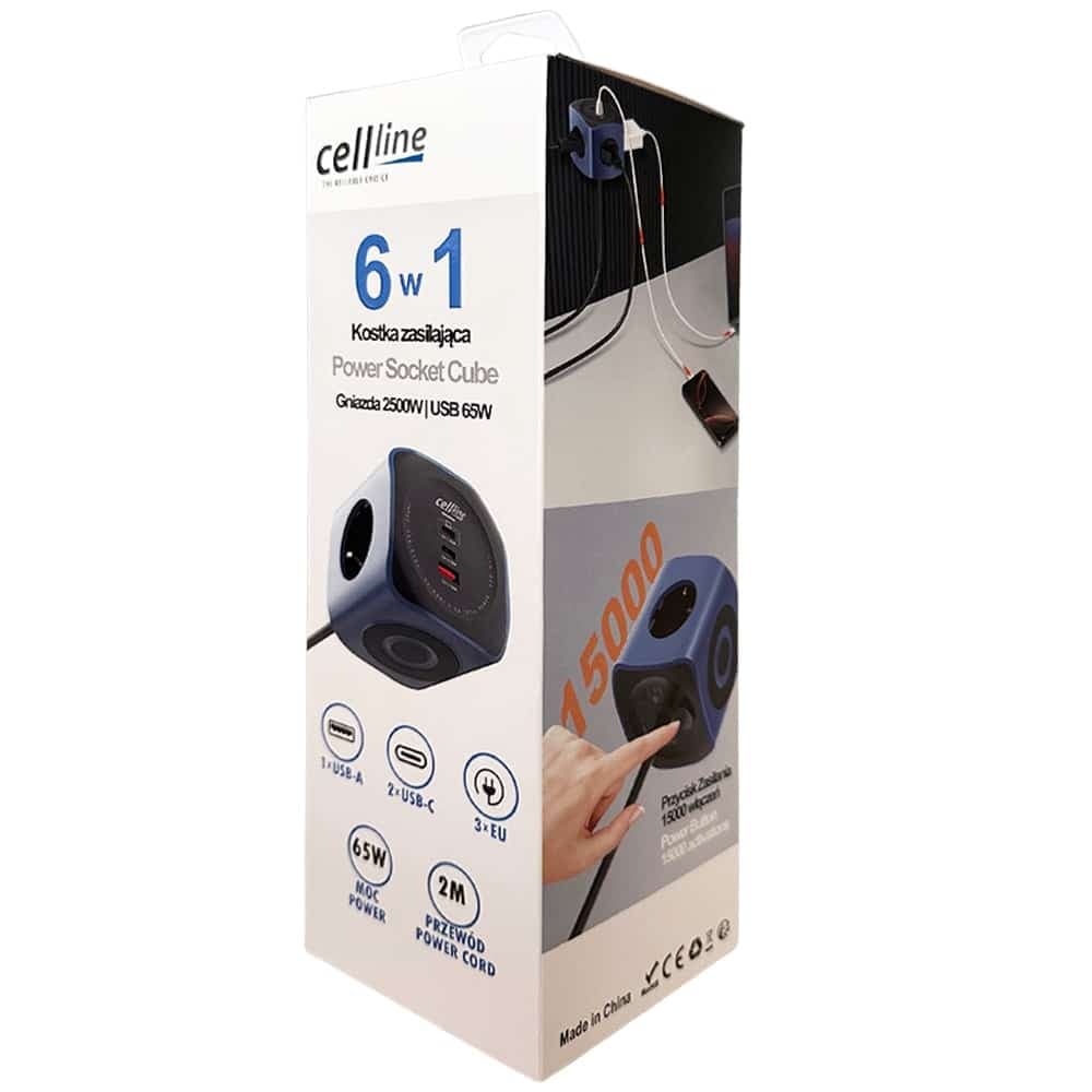 Πρίζα Cellline 6 σε 1 2500W USB/2xUSB-C 65W μπλε 9