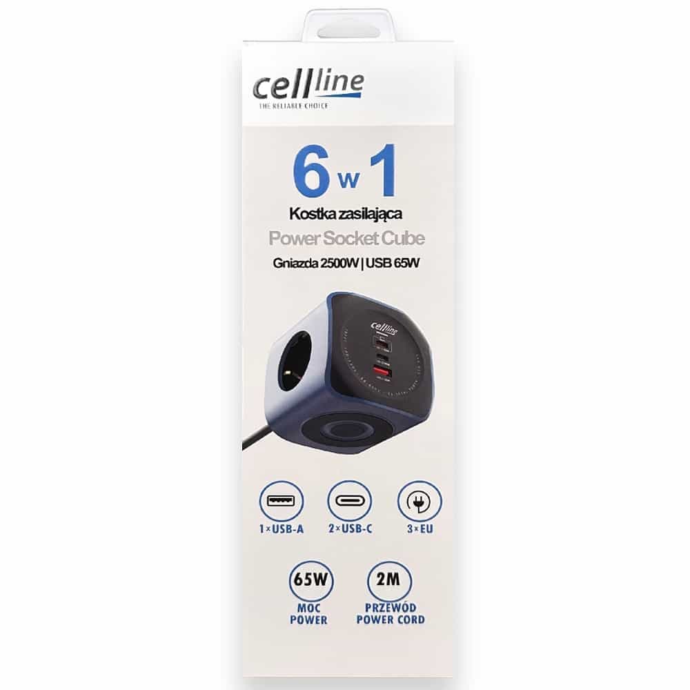 Πρίζα Cellline 6 σε 1 2500W USB/2xUSB-C 65W μπλε 8