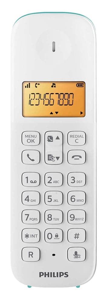 PHILIPS ασύρματο τηλέφωνο D1601T-34, με ελληνικό μενού, λευκό-πράσινο 2