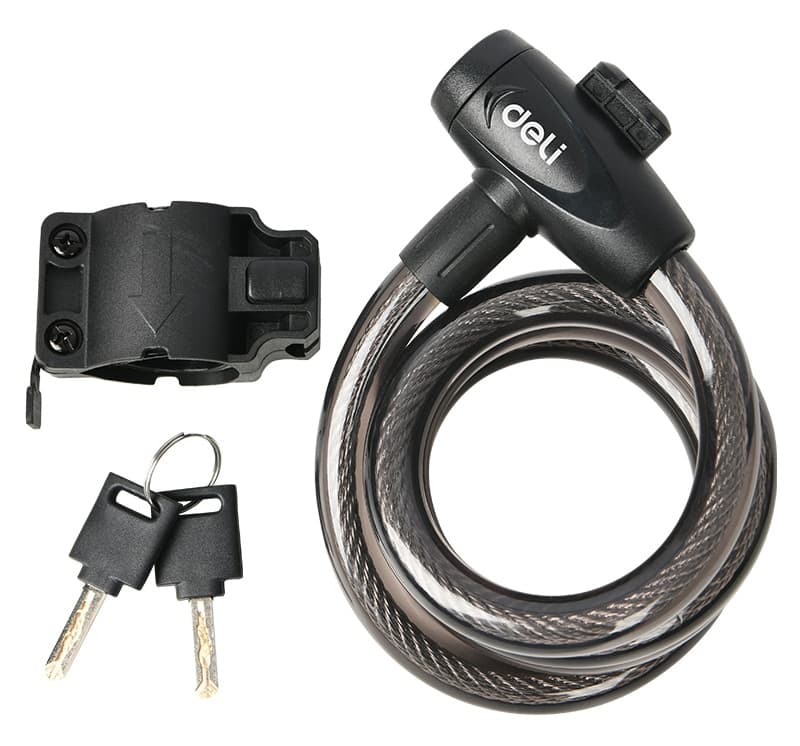 DELI κλειδαριά ποδηλάτου με κλειδί DL508062, Φ12mm, 1m, μαύρη