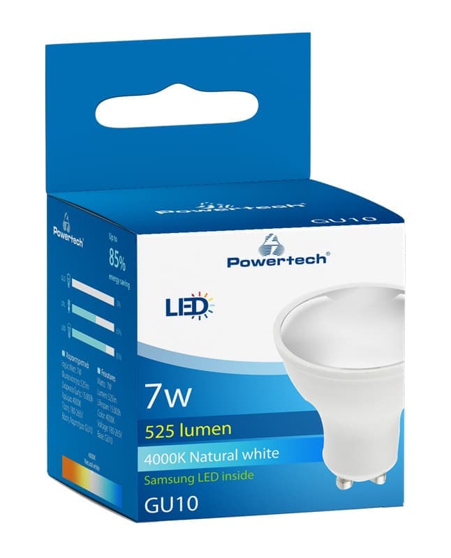 POWERTECH LED λάμπα spot GU10-002, 7W, 4000K, GU10, Samsung LED 3